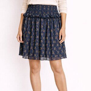 Navy Blue Gold Metallic Smocked Waist Mini Skirt Size Medium